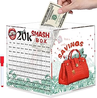20k Smash Box for Money, Large Piggy Bank for Adults 20000 Savings Challenge Box, Money Saving Box for Cash, Big Unbreakable Clear Acrylic Money Saver Must Break to Open