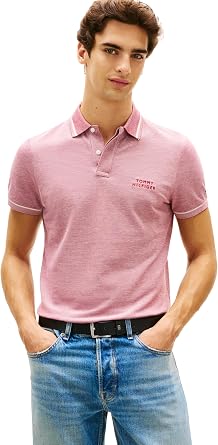 Tommy Hilfiger Men's Short Sleeve Casual Polo Shirts in Regular Fit with Two-Tone Collar and Cuff Designs