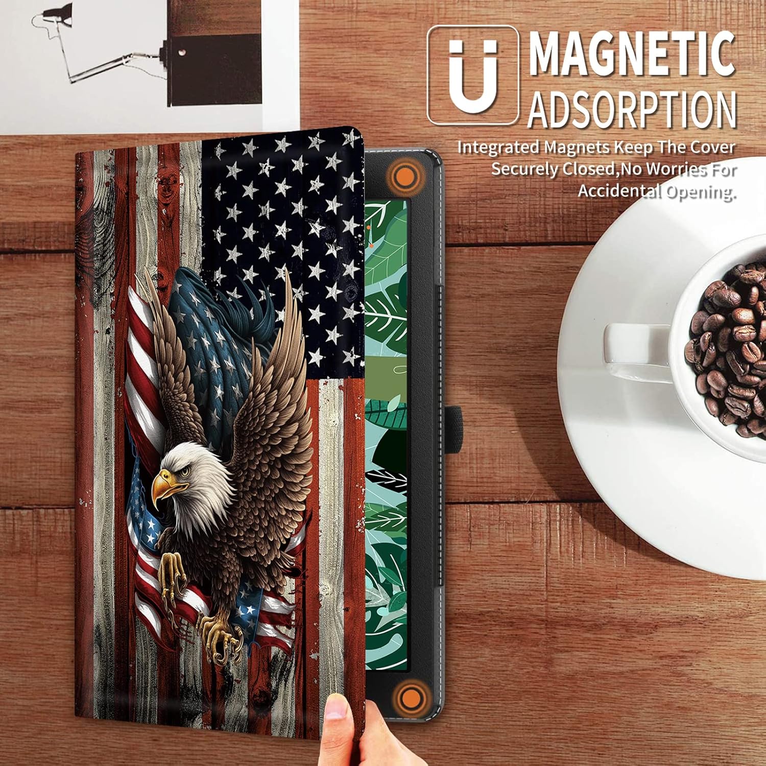 for Fire HD 10 Case 2019/2017 10.1 Inch Tablet Case, Multi-Angle Viewing Anti Slide Folio Stand Smart Cover Cases for All New Kindle Fire HD 10 9th/7th Gen- Bald Eagle with FlagAM-F-HD10Tab-0080