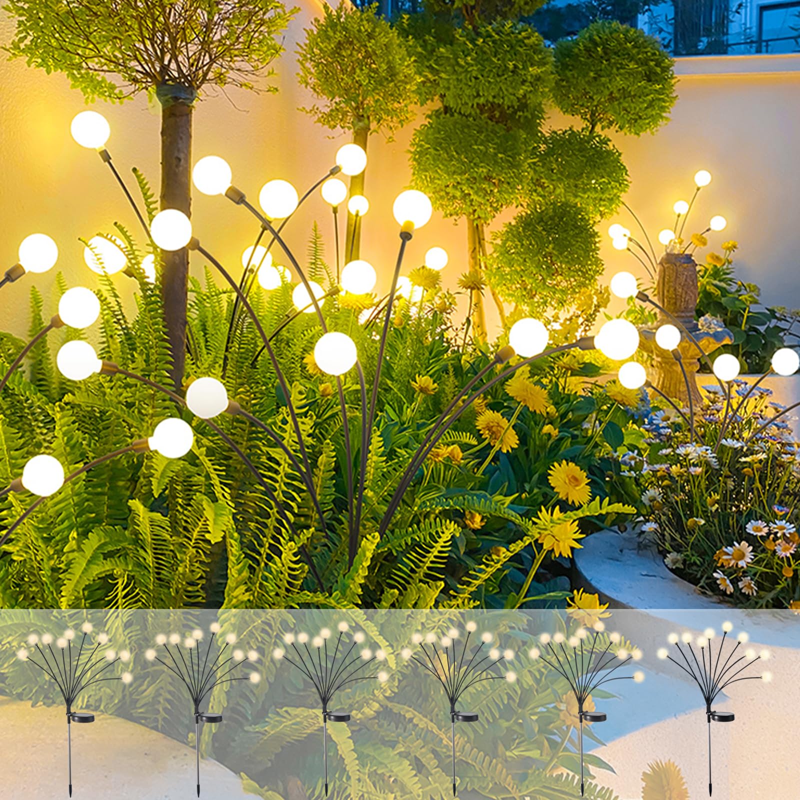 TOAUXUNG 6 Pack 10 LEDs Solar Garden Lights Waterproof Swaying,Outdoor Firefly Lights Solar Powered for Outside,Yard,Patio Pathway Decor,Decorations,Decorative