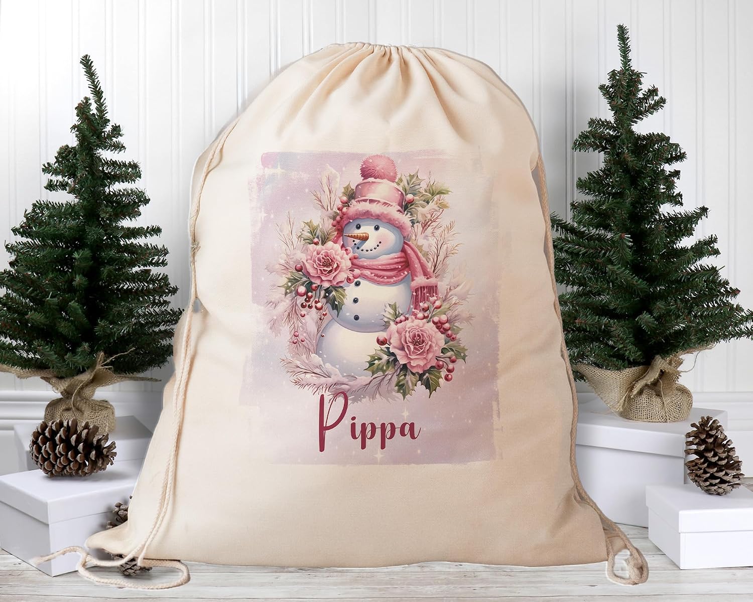 Personalised Santa Sack, Pink Chirstmas, Sage Christmas, Purple Christmas, Our Largest Size, 60cm x 70cm, Purple Christmas Snowman, X-Large