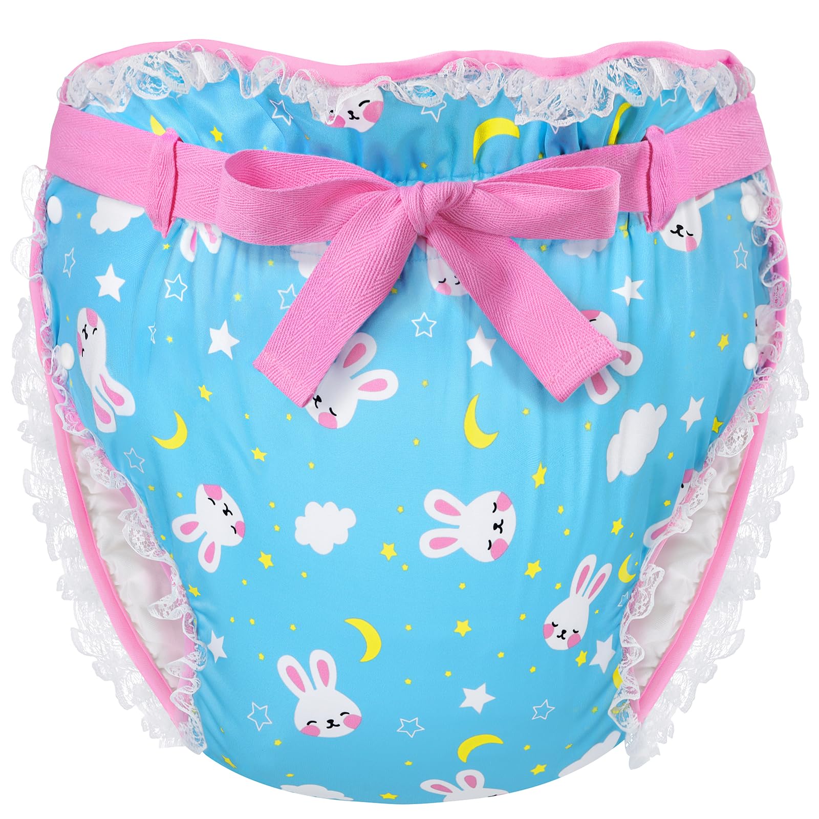 Littleforbig Silky Adult Ribbon Omutsu Diaper Wrap Cover Washable Adjustable Reusable Waterproof - Snuggle Bunny Pattern L