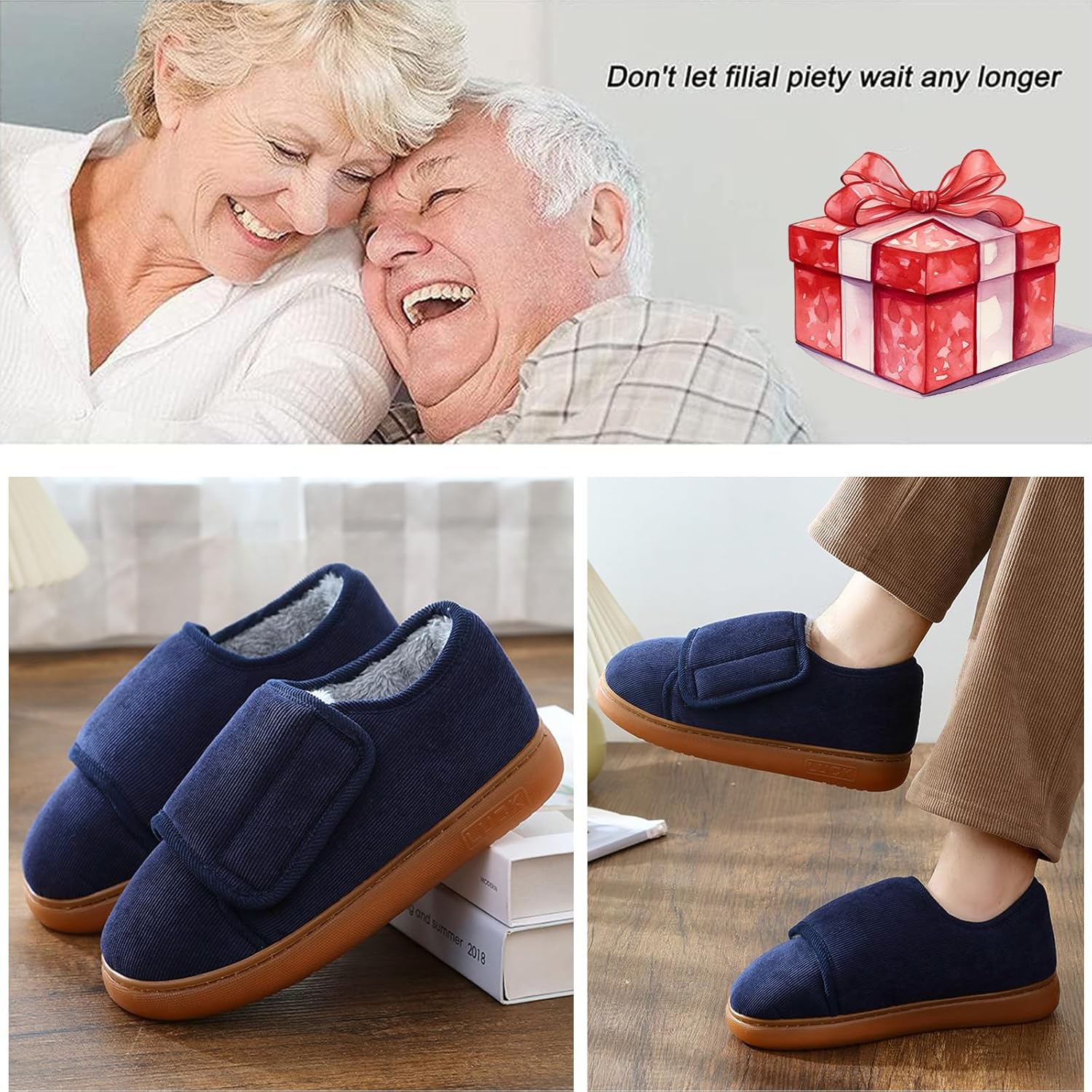 Diabetic Shoes for Women Men Warm Fur Lining Non-Slip Slippers Winter Snow Boots Comfortable Adjustable Straps for Swollen Feet - Image 5