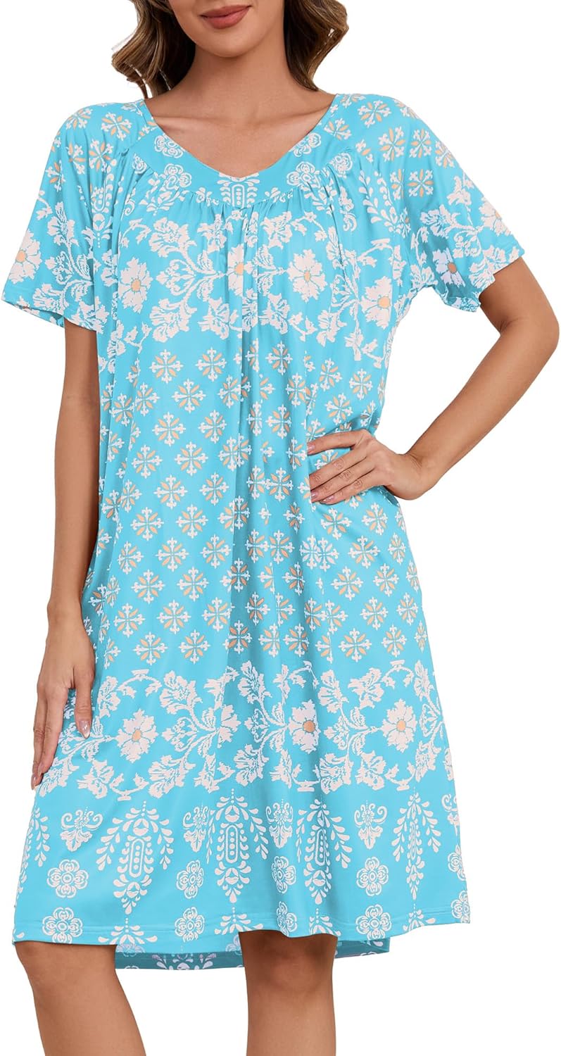 Tugege House Dress women short sleeve floral print nightgown