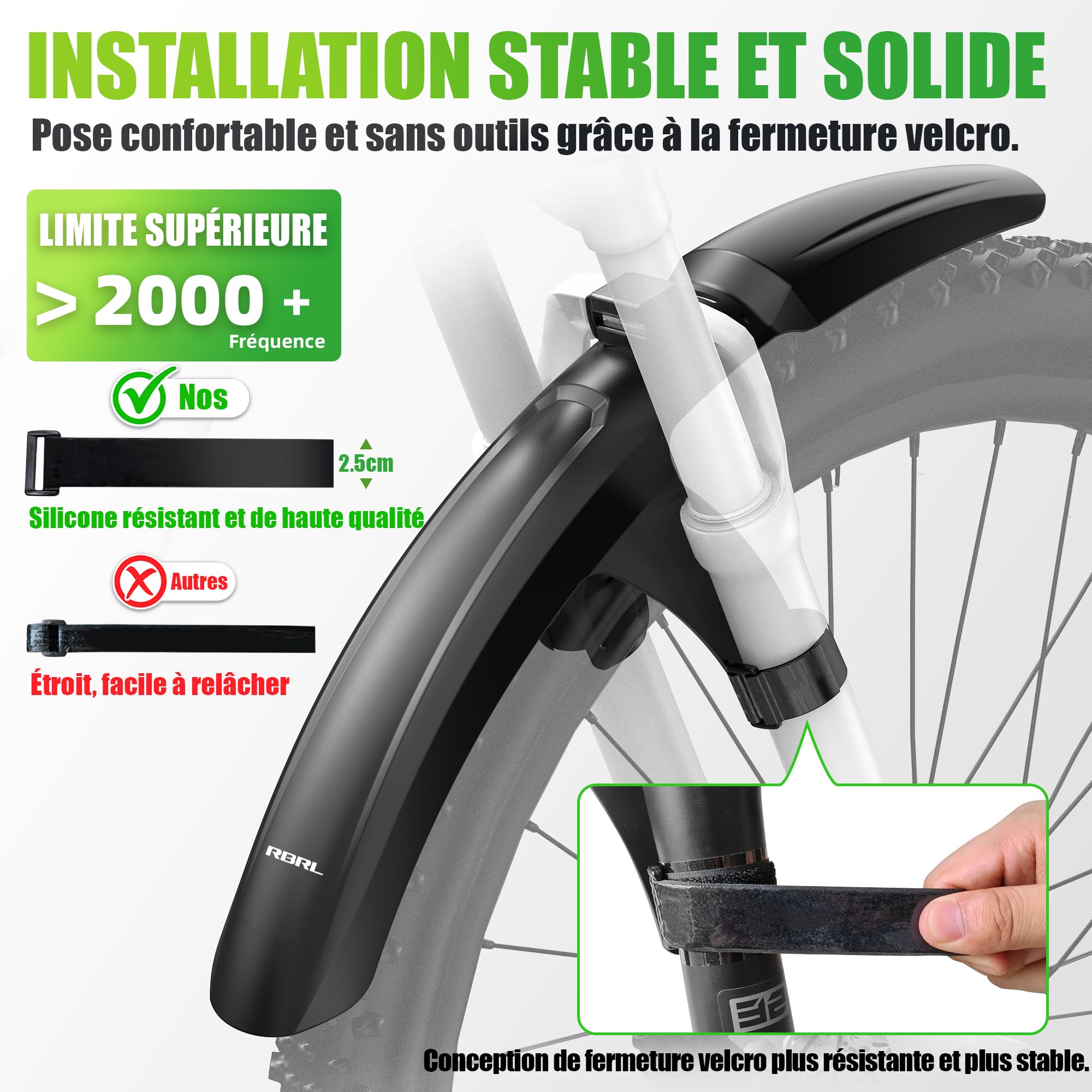 RBRL Garde-Boue VTT et Vélo Électrique, Protection Complète, Compatible Roues 27,5" / 29" Jusqu’à 3,0", Garde-Boue Anti-Projections Boue et Eau, Installation Stable sans Outil
