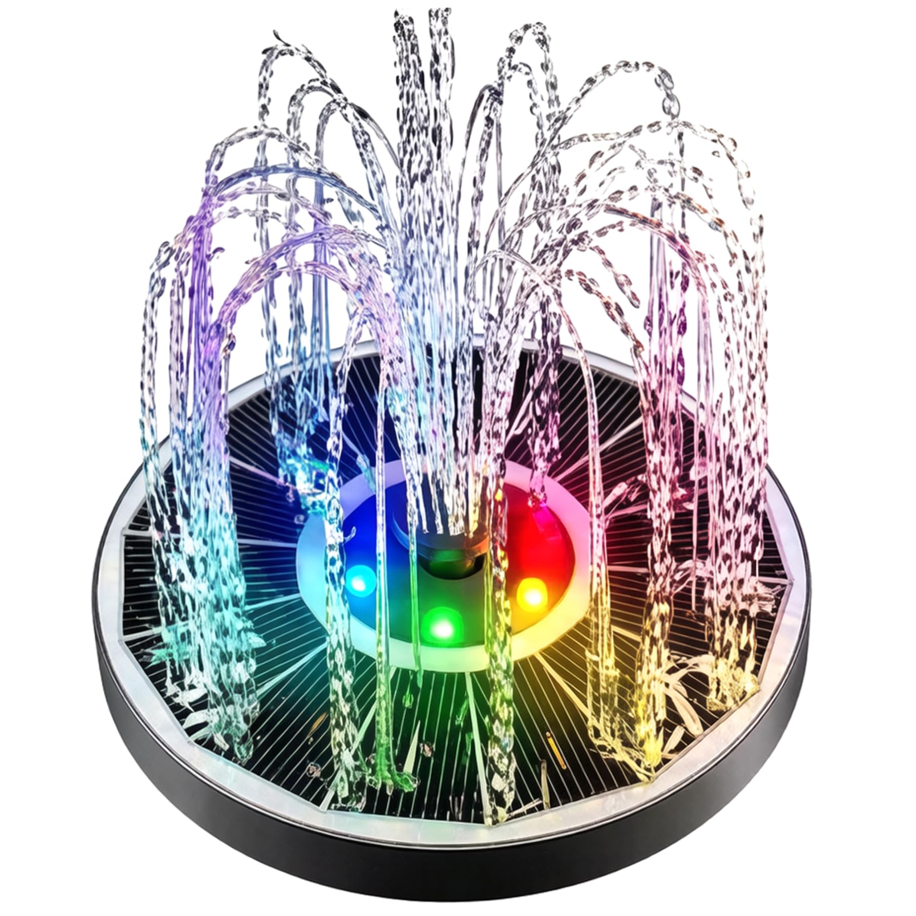 16 Inch Solar Powered Water Fountain with Colourful LED Lights RGB Floating Fountain with 6 Spray Nozzles for Bird Bath Outdoor Garden Decor