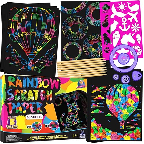 PURPLE LADYBUG Rainbow Scratch Art Paper, 79 PCS Creative Drawing
