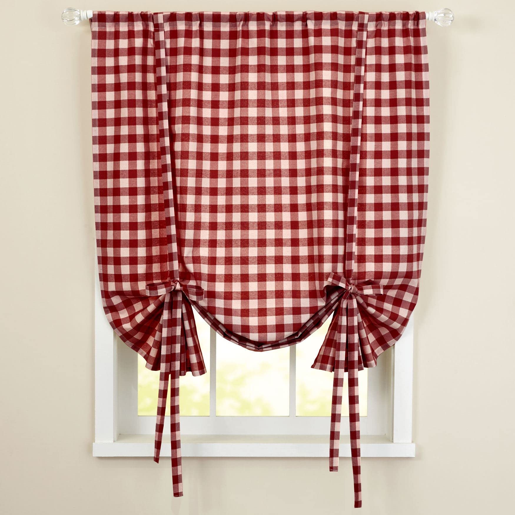 Sweet Home Collection Tie Up Shade Window Treatment Kitchen Window Curtain Shade, 84" Tieup, Buffalo Check Burgundy