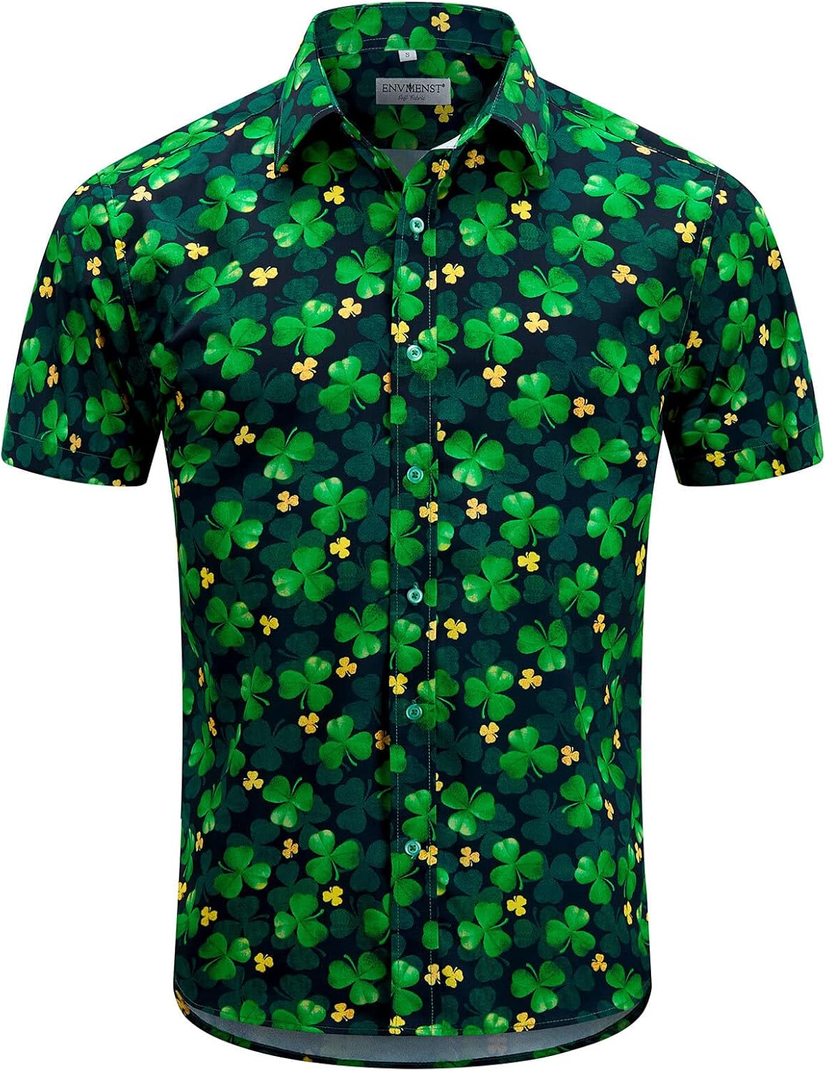 ENVMENST Mens St.Patrick's Day Shirt Irish Clover Printed Casual Short Sleeve Hawaiian Button Up Shirts - Image 2