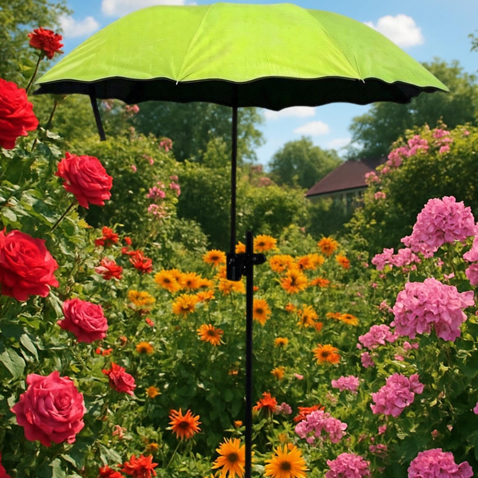 Qianly para Plantas Parasol Exterior de Jardín con Estaca Tela Resistente Protección Impermeable Instalación Fácil Adecuado para Macetas CAM, Verde