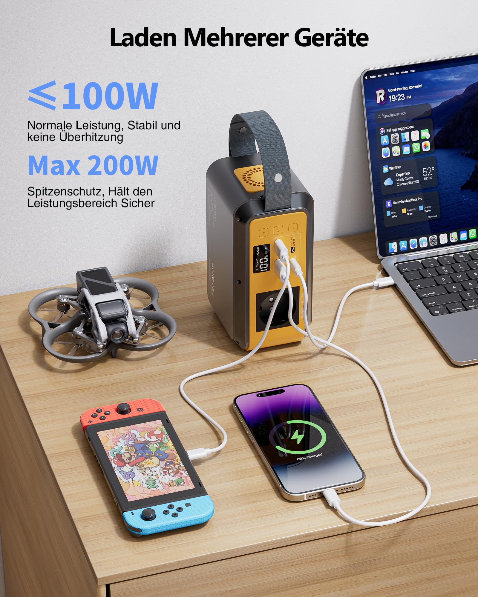 VTOMAN Jump 100 Tragbare Powerstation, 89.6Wh LiFePO4-Batterie,100W Solargenerator (Spitzenleistung 200W) Steckdose und PD 65W Schnellladung für Camping, Draußen, Reise,Notfälle