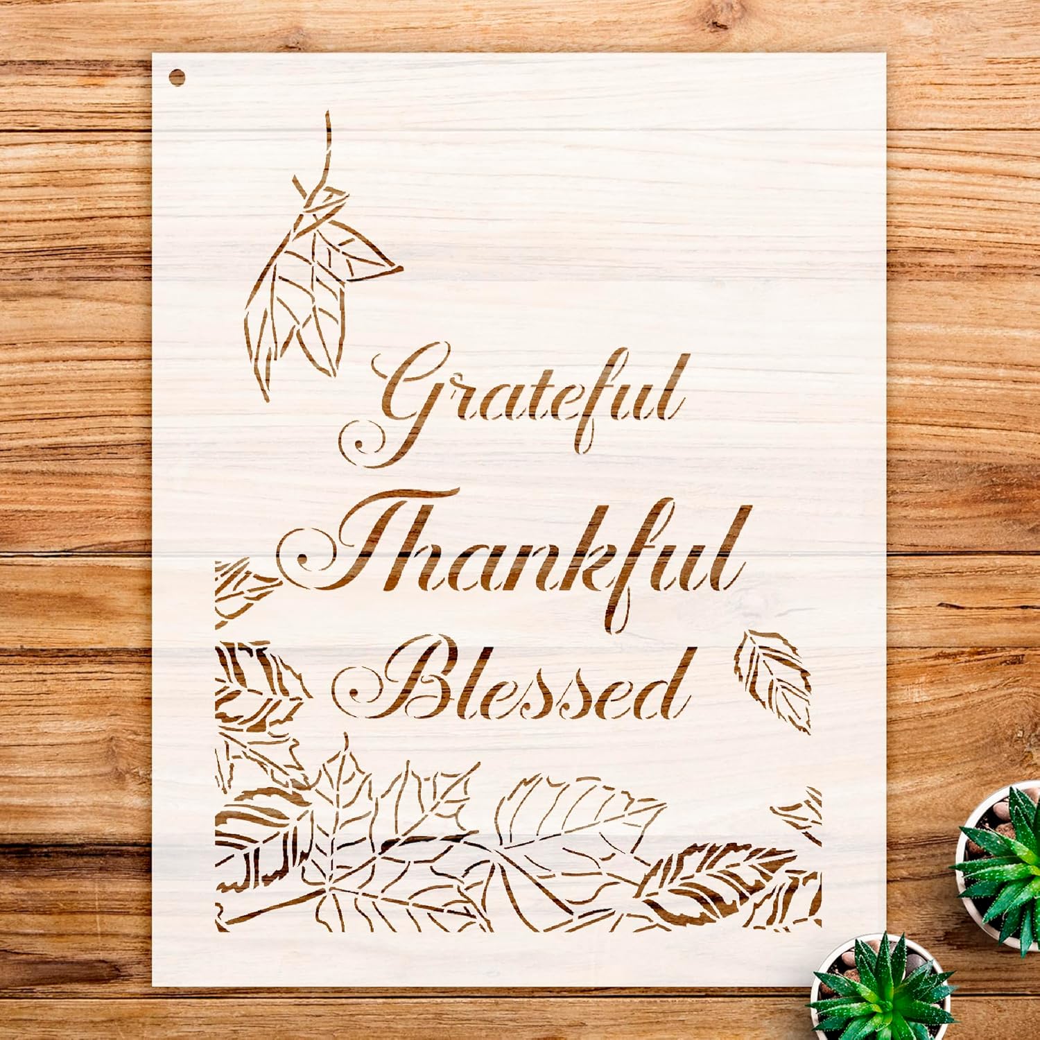 Grateful Thankful Blessed Leaves Stencil Pattern for Wood Signs and Home Decor, Reusable Mylar Template for Painting and Craft Projects - Size A1 (26.0" x 33.1")