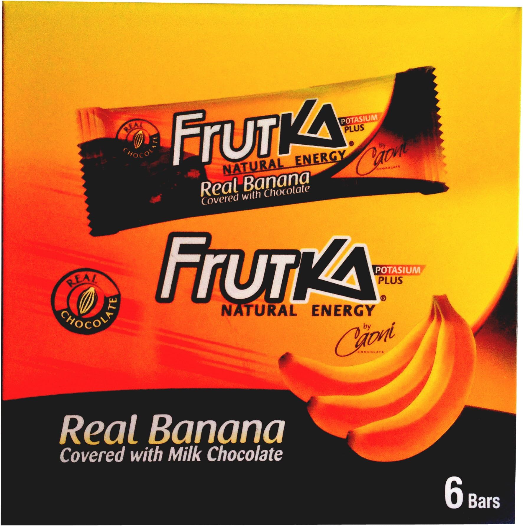 Caoni Frutka Natural Milk Chocolate Banana Energy Bars From Ecuador, 6 Count Box (37 Gram/1.31 Oz Bars)