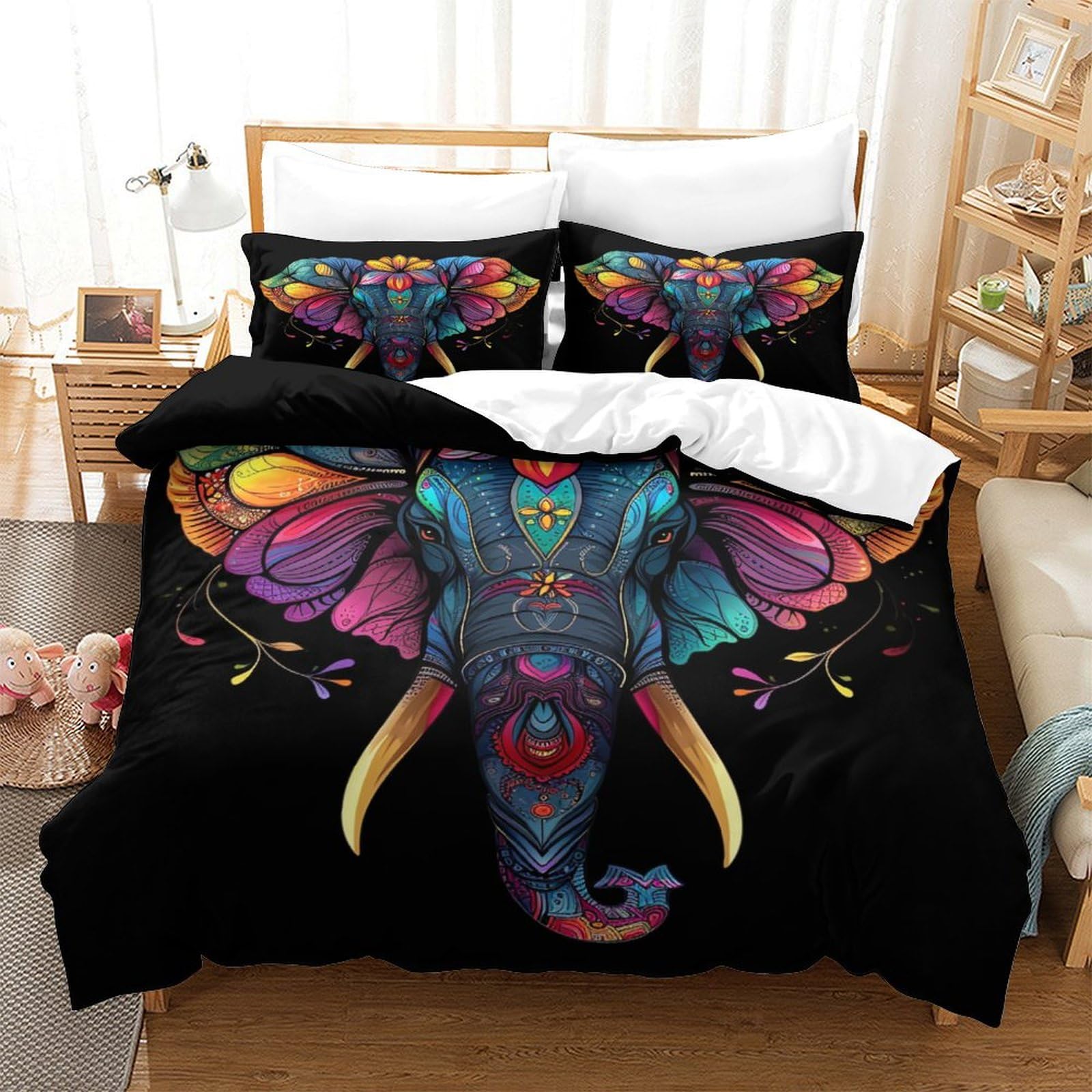 Housse de couette éléphant 3D Super King 260x220 cm avec taies
