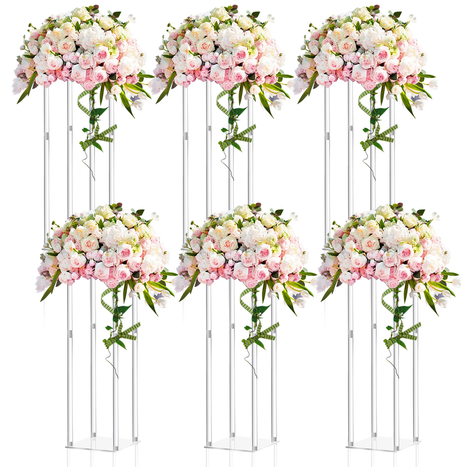 6 Pieces Tall Acrylic Vase Wedding Centerpieces Clear Flower Stand Column Geometric Floral Vase Elegant Display Holder for Birthday Party Wedding Table Decorations (20 Inch)