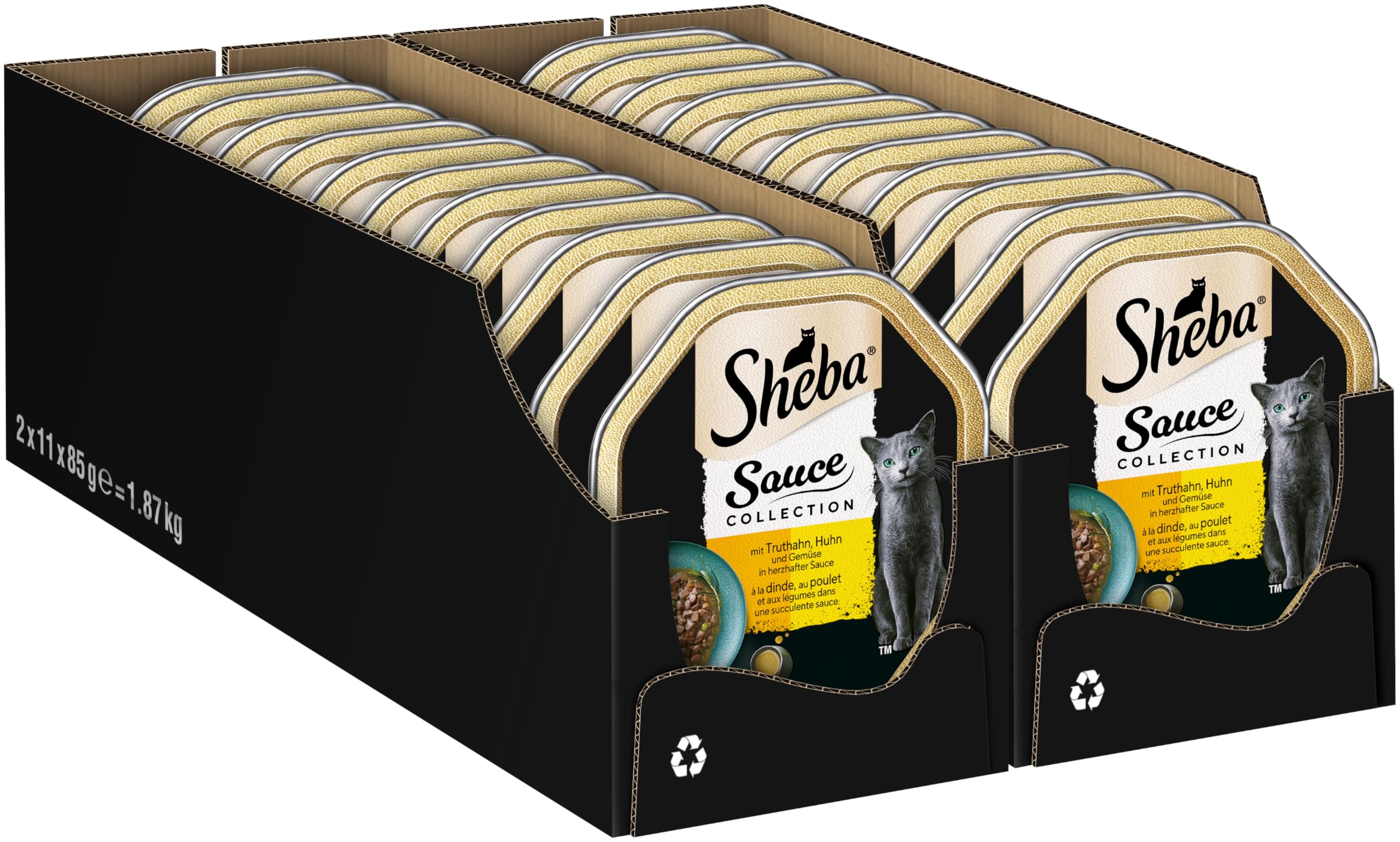 SHEBA Schale Nassfutter für Katzen Sauce Collection mit Truthahn Huhn und Gemüse 2 x 11 x 85g