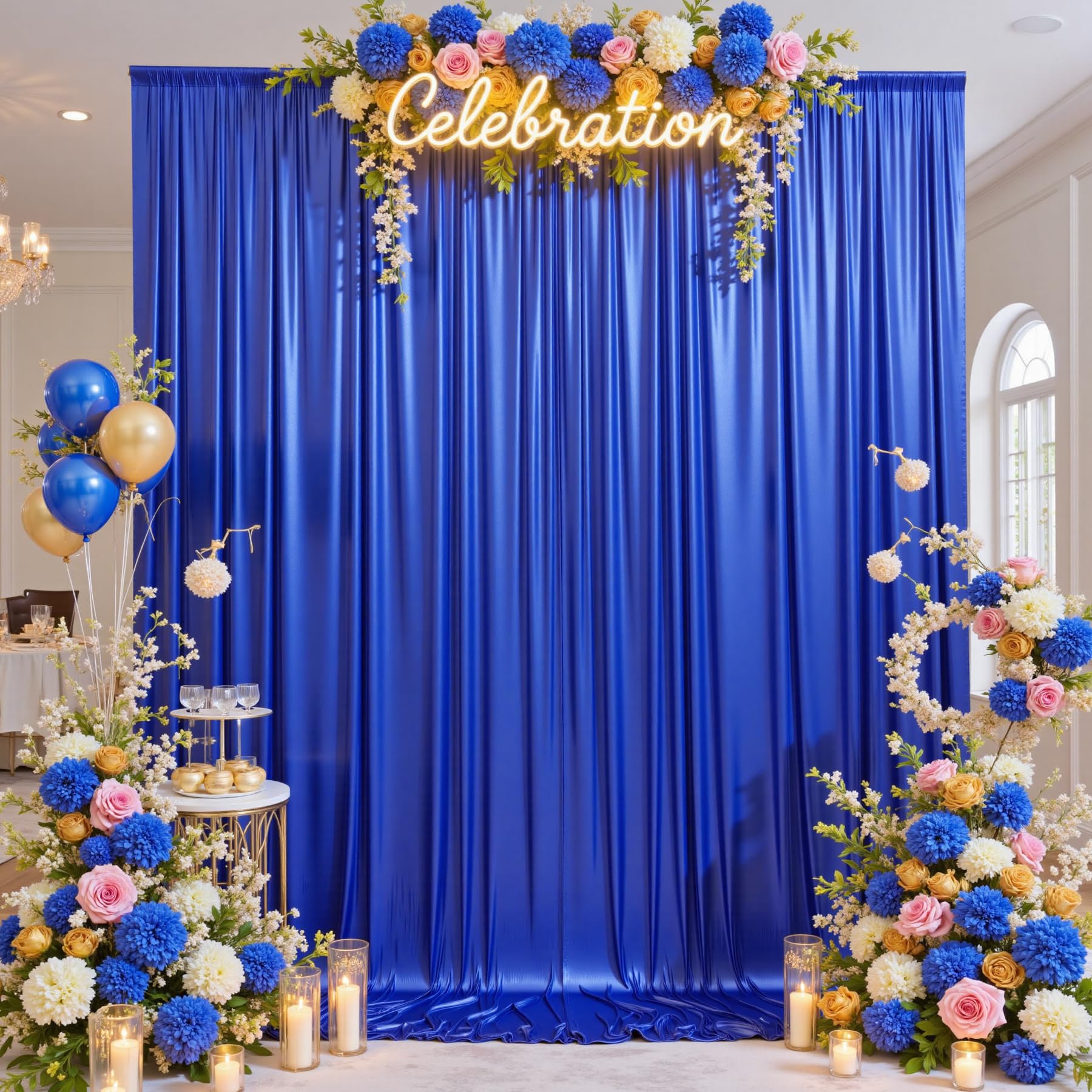 10x10ft Wrinkle Free Royal Blue Sequin Backdrop Curtain for Wedding Parties