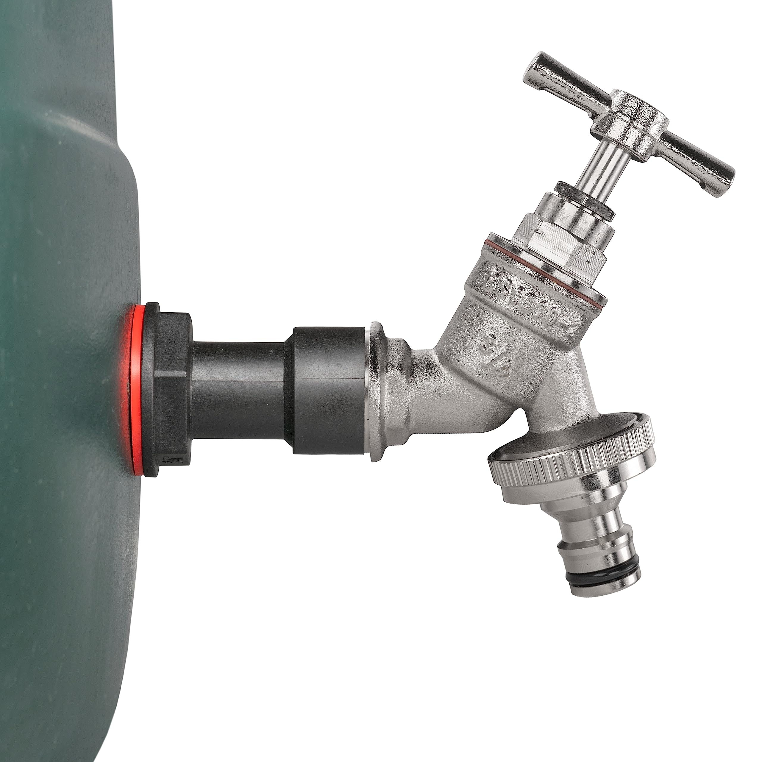 Eotrader Men's Silver Water Tank Replacet Brass Union Bib Tap With 4Cm Extended -Fe 3/4” Bsp Water Butt Adapter, Corrosion & Rust Resistant Nickel Plated Brass, Garden Hosepipe Quick Connector Click Lock Style