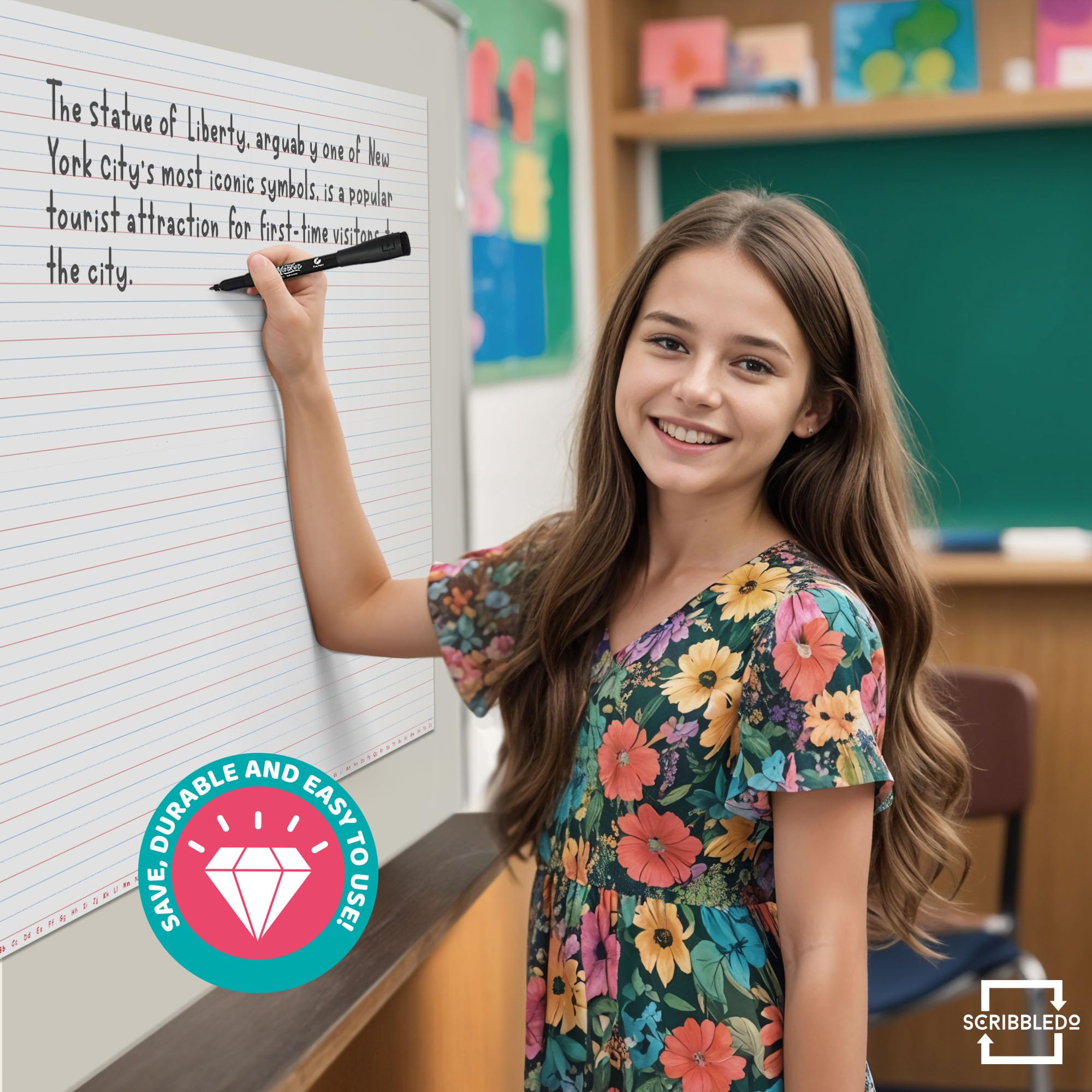 SCRIBBLEDO 30"x24" Large Magnetic Notebook Paper For Classroom Elementary Classroom Must Haves for Teachers Elementary Giant Dry Erase Magnetic Lined Paper for Whiteboard Third Fifth Grade Handwriting - Image 5