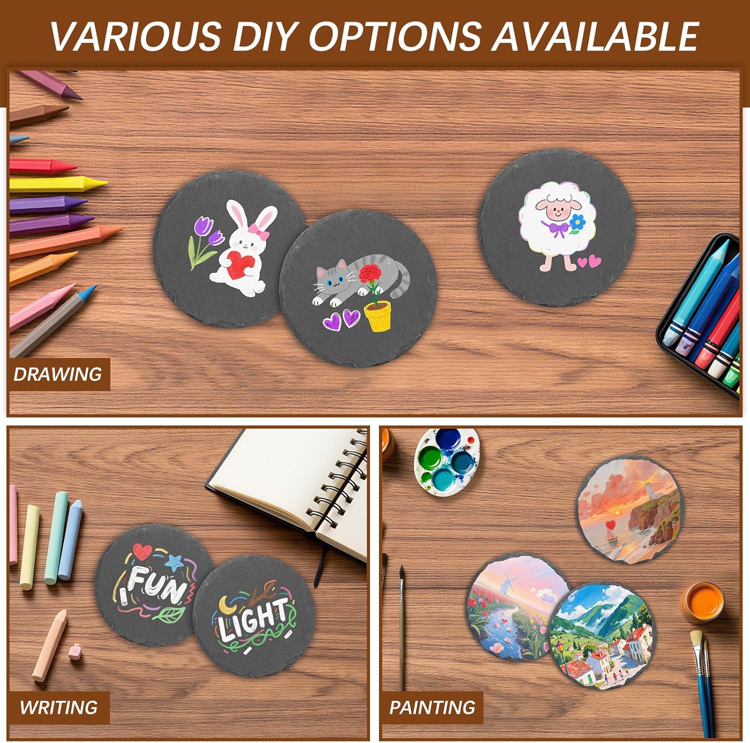 72 PCS Black Natural Slate Coasters Bulk Set 4 Inch Laser Engraving Blanks with Anti Scratch Bottoms for Home, Office, Bar, Gifts Round Coasters - Image 5