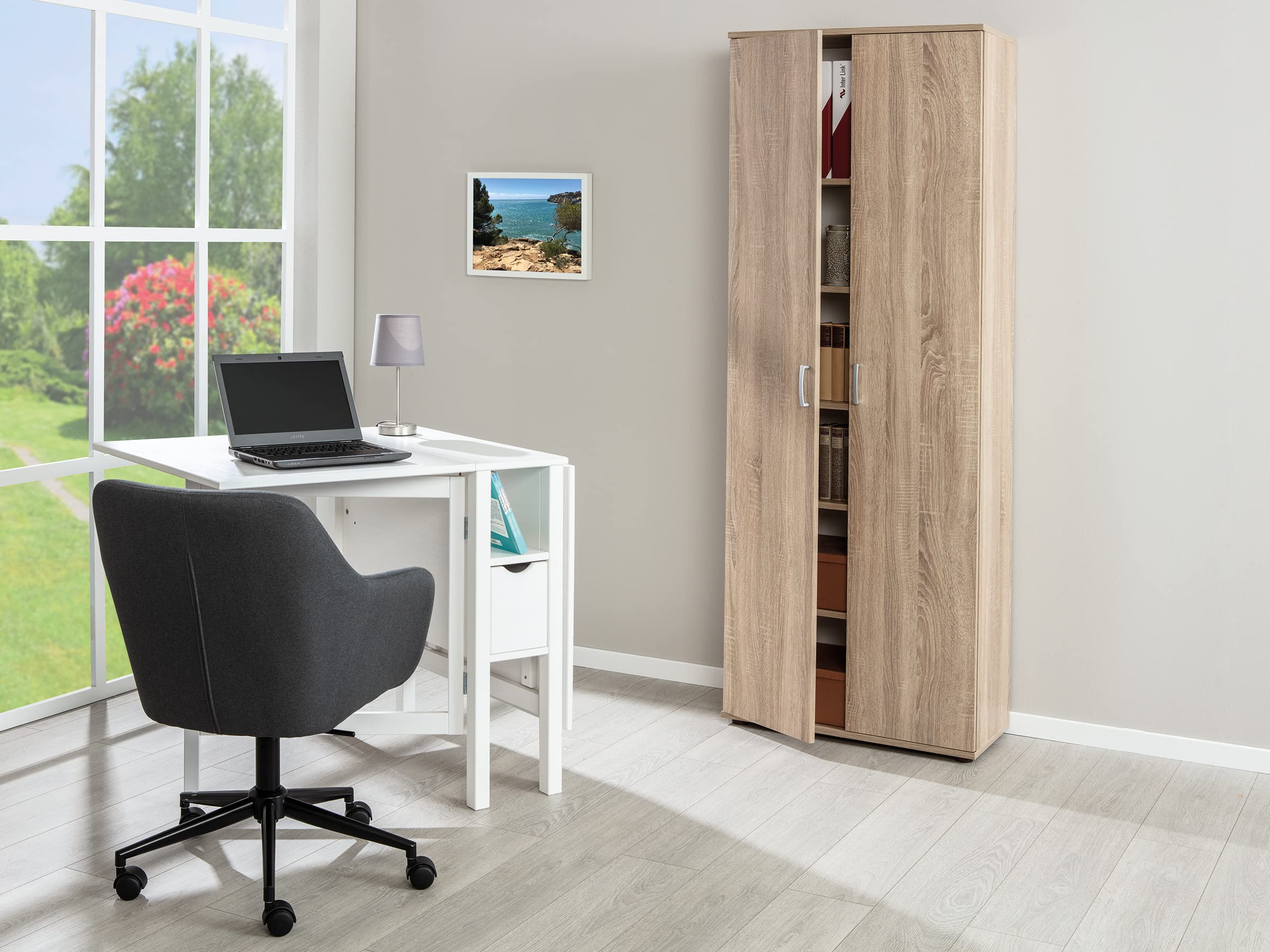 Inter Link - Armadio multiuso - Armadio per archiviazione - Armadio multiuso - 2 ante - 5 ripiani inclusi - Melaminico - Gallo - Rovere Sonoma, 70 x 34 x 189 cm