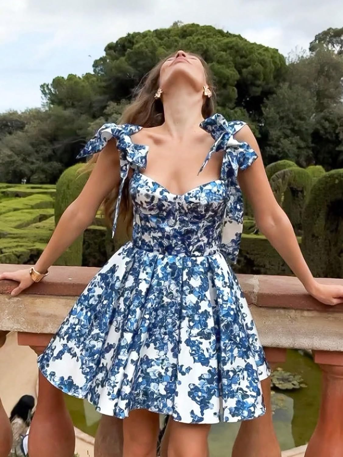 Floerns Women's Floral Mini Dress Vacation Summer Bow Elegant Fitted Puffy Dresses - Image 5