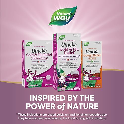 Miniatura 7 de Nature's Way Umcka Homeopática para resfriado + gripe, fiebre**, dolor de garganta, tos, congestión, dolores menores** , sin fenilefrina, sin