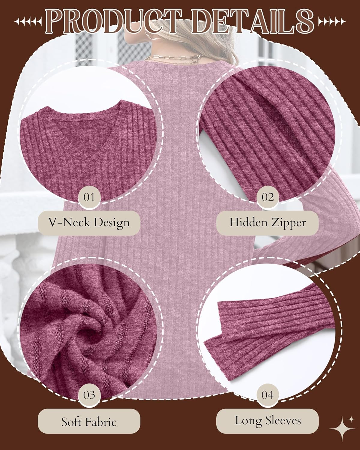 4 Pack Women's Maternity Nursing Tops, V Neck Breastfeeding Sweaters Long Sleeve Hidden Zipper Shirts - Image 6