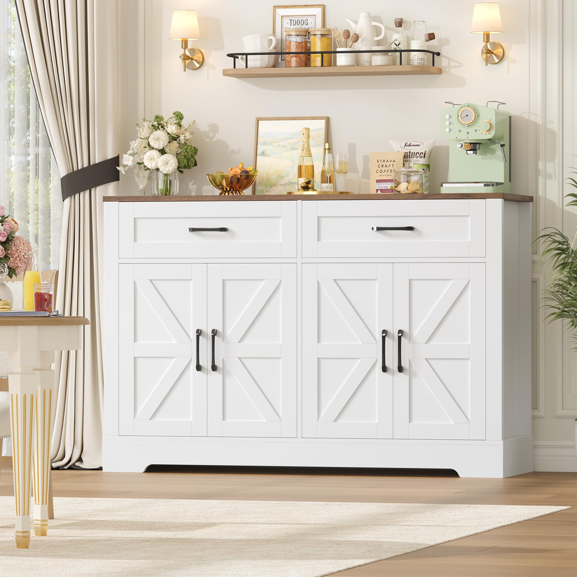HOCSOK Buffet Meuble de Rangement, Placard, avec 2 Tiroirs et 4 Portes, Meuble Cuisine pour Salon, Cuisine, Salle à Manger, 40 x 120 x 87 cm