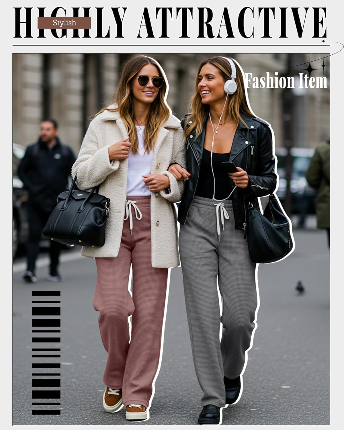 Neer 3 Pack Women's Waffle Knit Pants Wide Leg Baggy Sweatpants Casual Drawstring High Waisted with Pockets Knit Trousers - Image 2