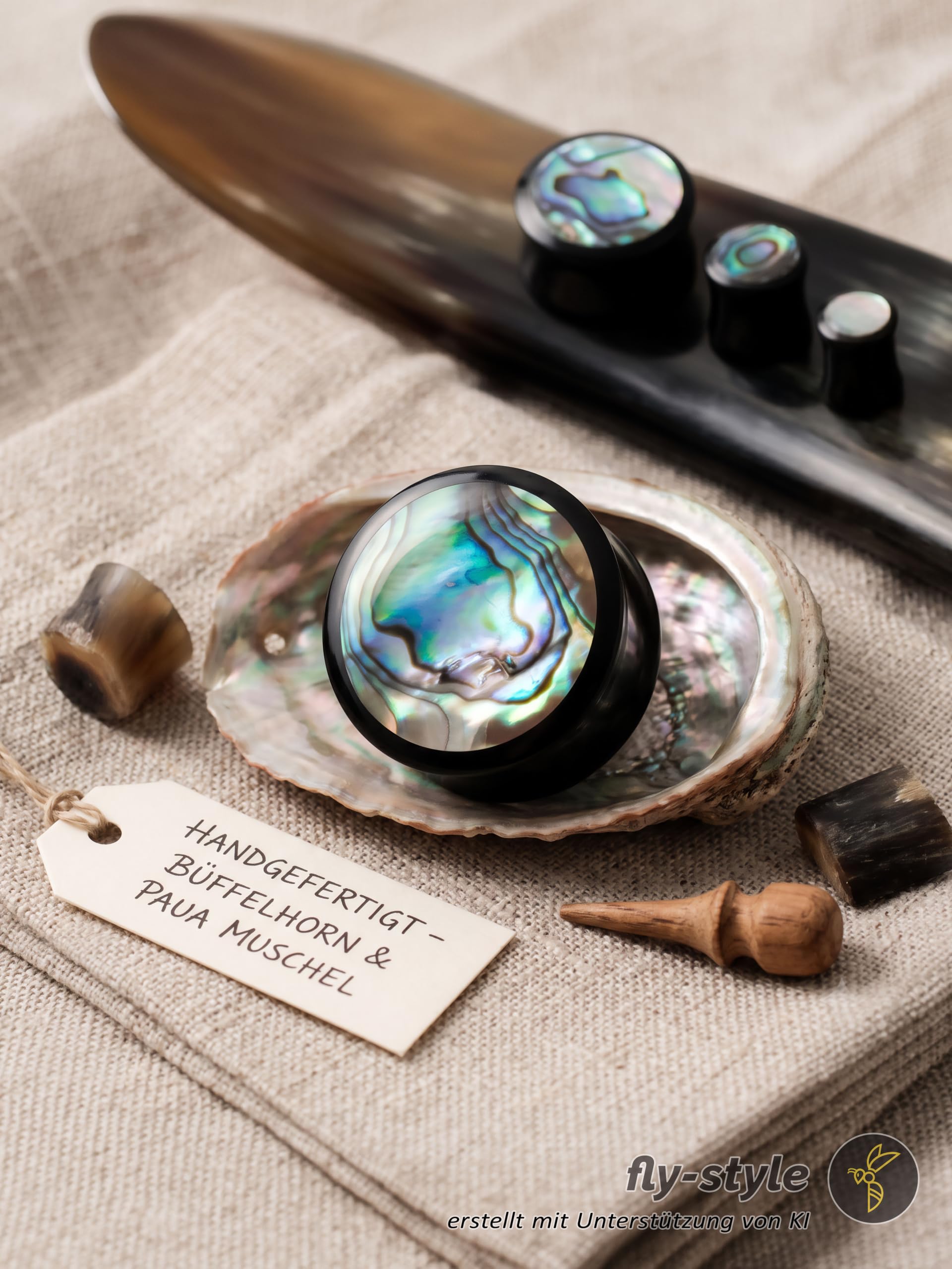 Fly Style Ohr Plug Horn Flesh Tunnel mit Inlay Paua Perlmutt Abalone Muschel | double flared