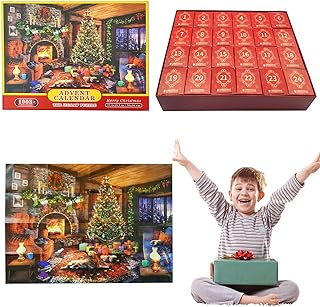 Abonda Advent Calendar, Christmas By The Fireplace Holiday Puzzles, 24 Days Christmas Countdown Calendars, Christmas Puzzles for Countdown to Christmas