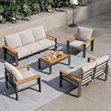 Aoxun Aluminum Outdoor Patio Furniture Set, 7 Seats Outdoor Sectional with Coffee Table, Patio Conversation Sets with Upgraded Armrests and Cushions for Backyard, Garden and Poolside