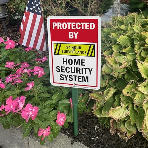 Miniatura 4 de SmartSign Letrero de patio con estaca de 18 pulgadas, 10 x 7 pulgadas, "Protected By 24 Hour Surveillance, Home Security System" con estaca de 18