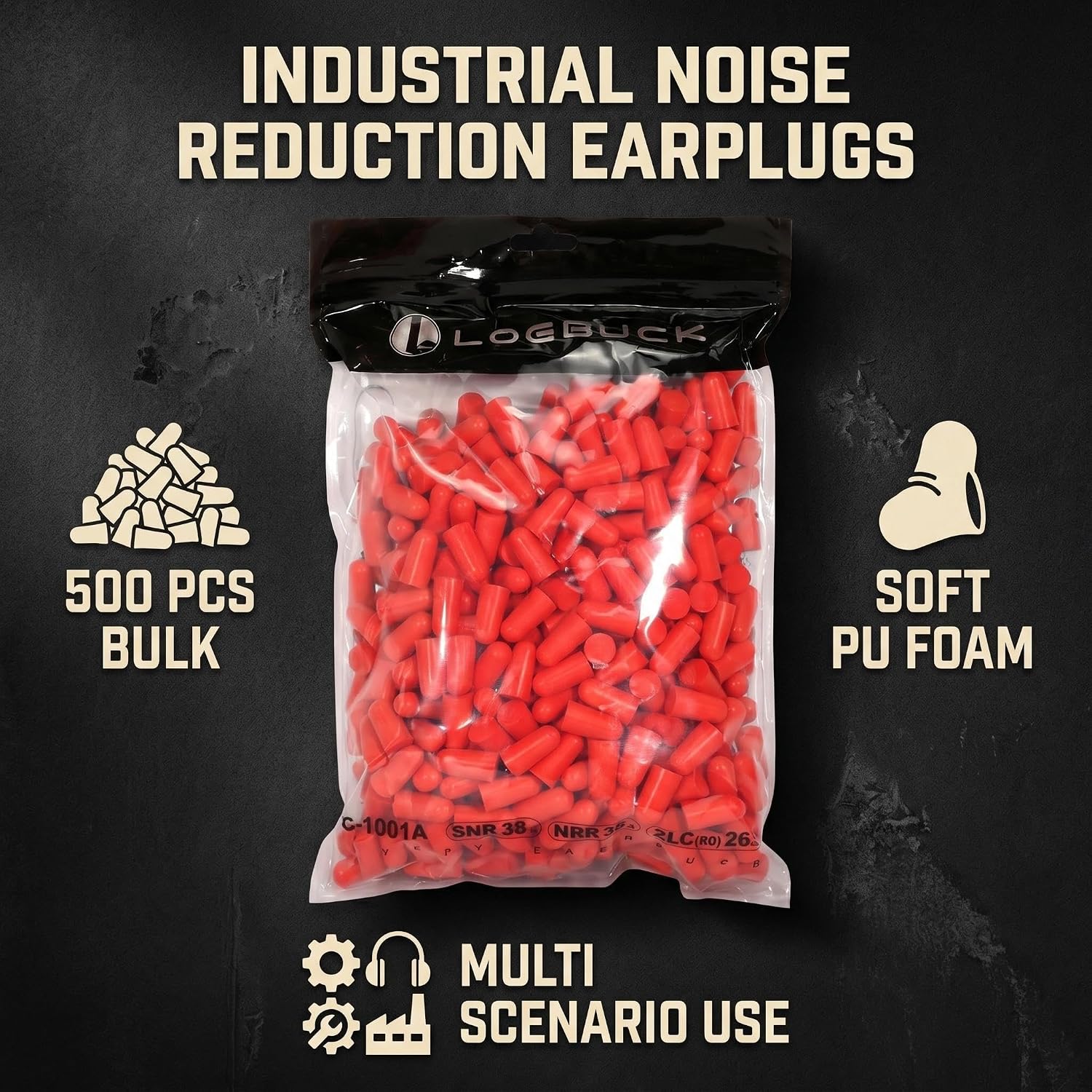 SNR 32dB Foam Ear Plugs, Disposable Hearing Protection, Orange Blue Red, Bulk Pack (Red (500PCS), One Size)