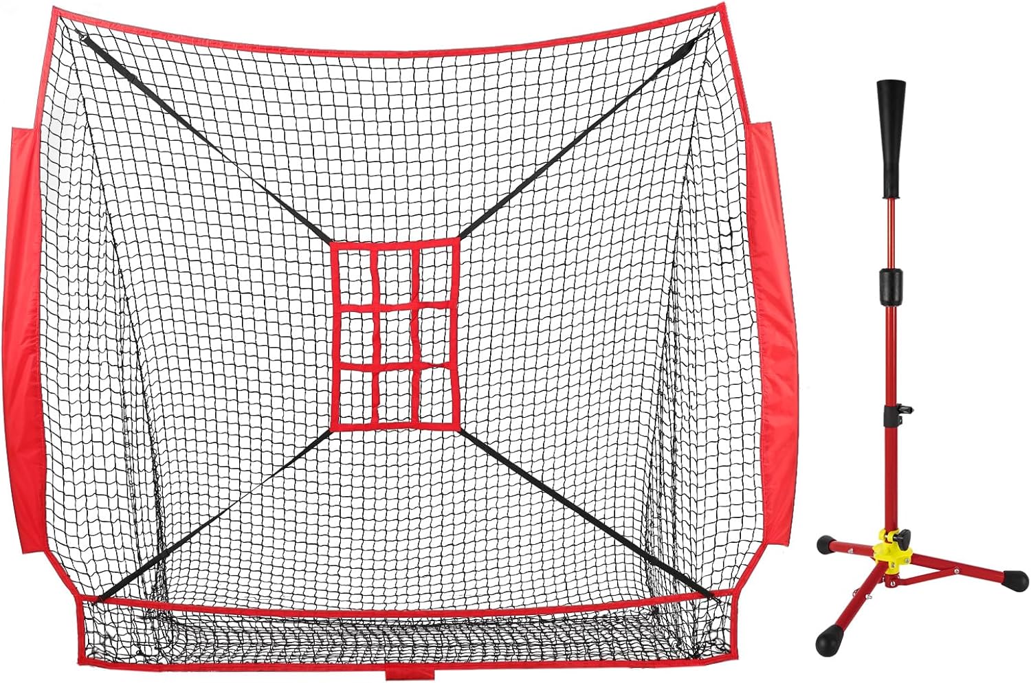 Baseball Net Replacement Net 7 x 7ft with 23.5 to 39.76 Inches Baseball Tee, Baseball&Softball Batting Net with Batting Tee for Baseball
