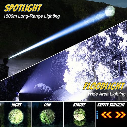 Miniatura 3 de Annteneo Linterna frontal LED recargable por USB, lámpara de cabeza de 100000 lúmenes, luz trasera roja e indicador de batería, zoomable, faro