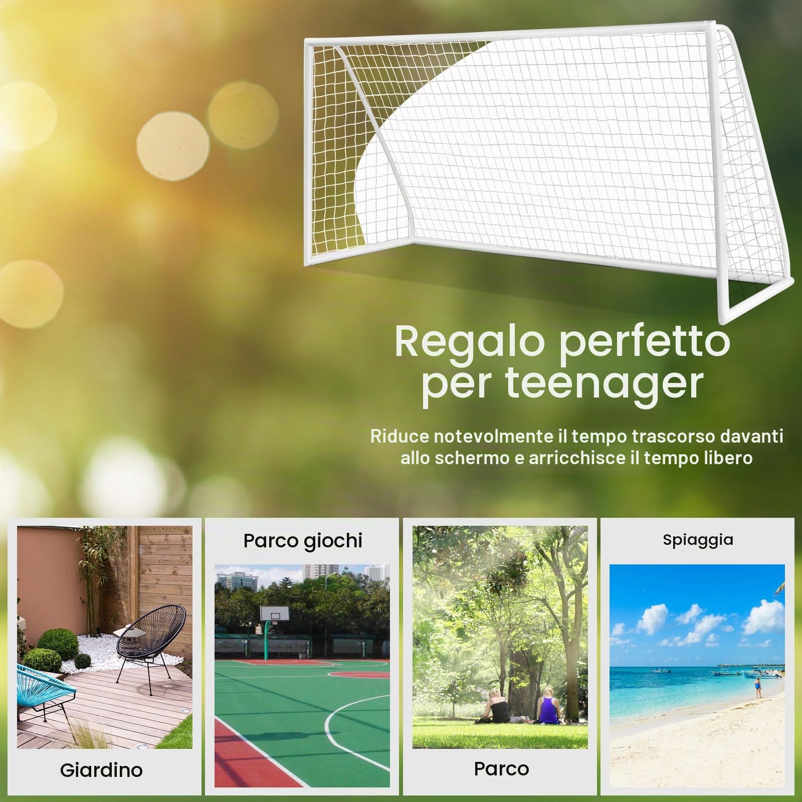 LIFEZEAL Porte da Calcio per Bambini in PVC, 365x120x182 cm, Rete da Giardino e Esterno Resistente, Porticine Giochi da Calcio Piccole