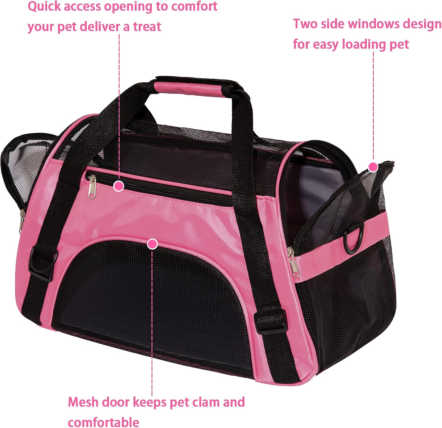 MuchL Cat Carrier Soft-Sided Pet Travel Carrier for Medium Cats Small Cats Dog Carriers for Small Dogs Puppy Comfort Portable Foldable Dog Cat Pet Carrier Airline Approved (Medium,Pink)