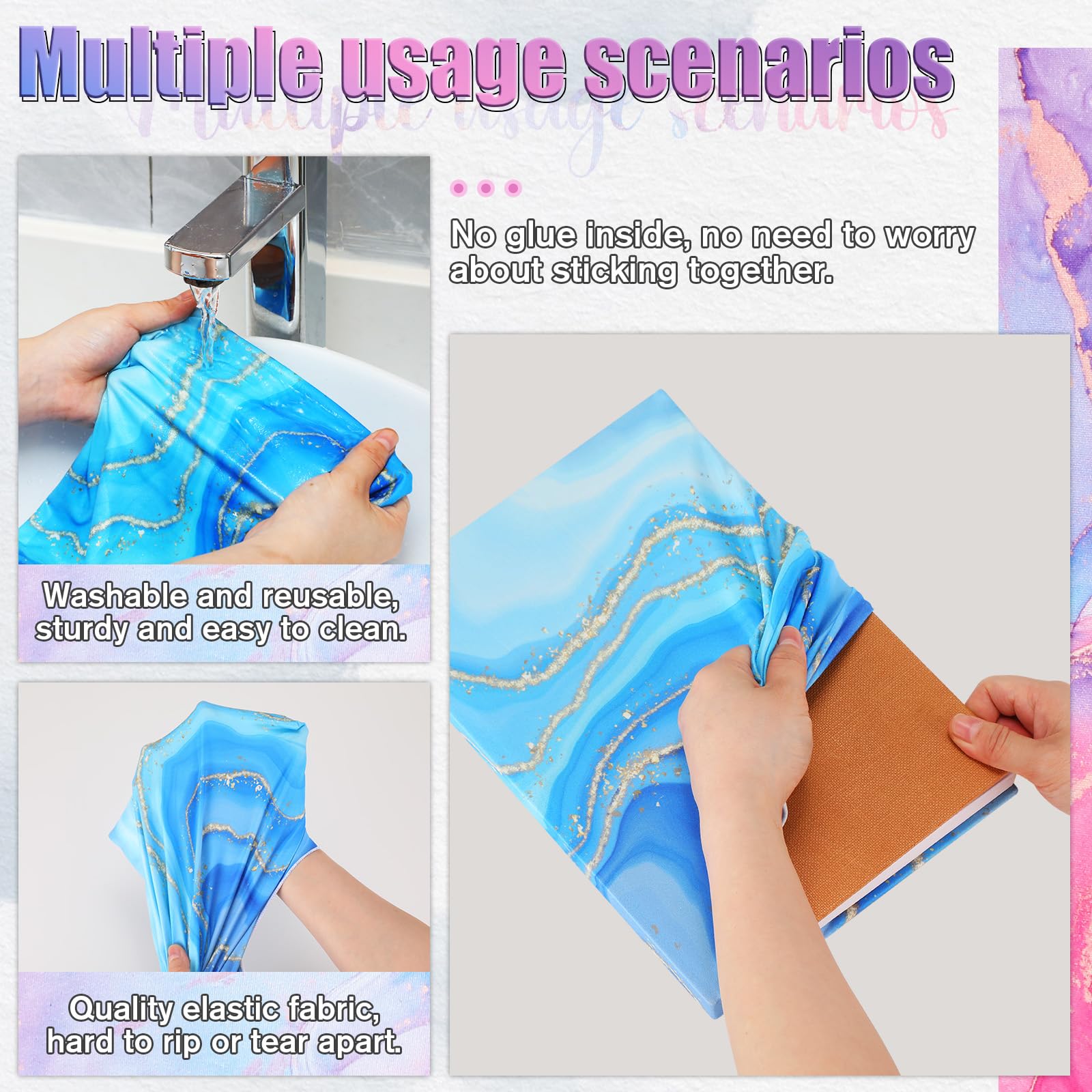 Yexiya 6 copertine per libri in tessuto elasticizzato, motivo colorato, lavabili, riutilizzabili, per libri di testo con copertina rigida fino a 23 x 28 cm (motivo marmo)