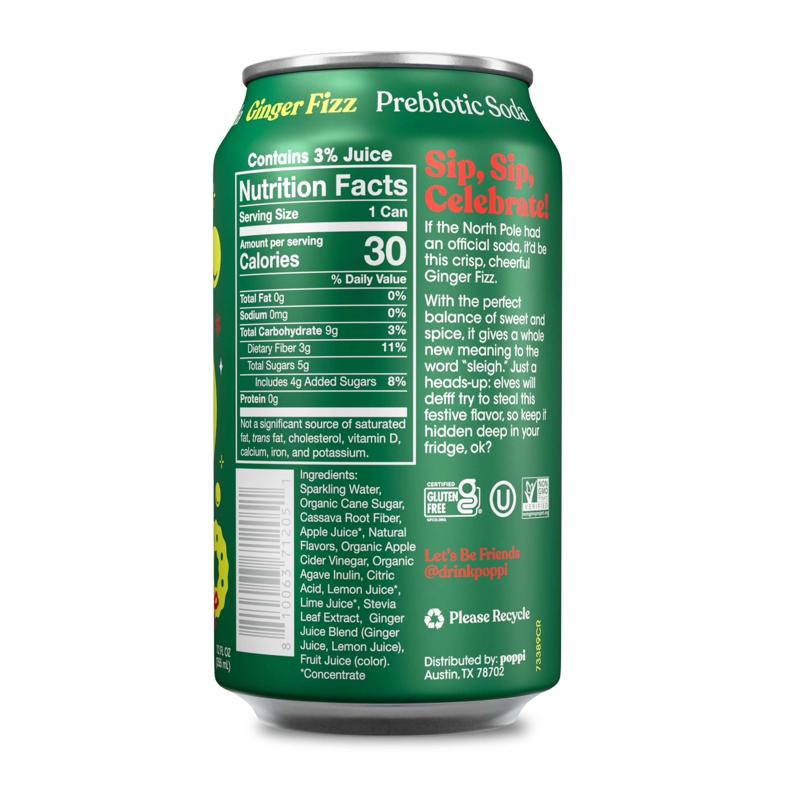 poppi Ginger Fizz Prebiotic Soda, 12 Fl Oz