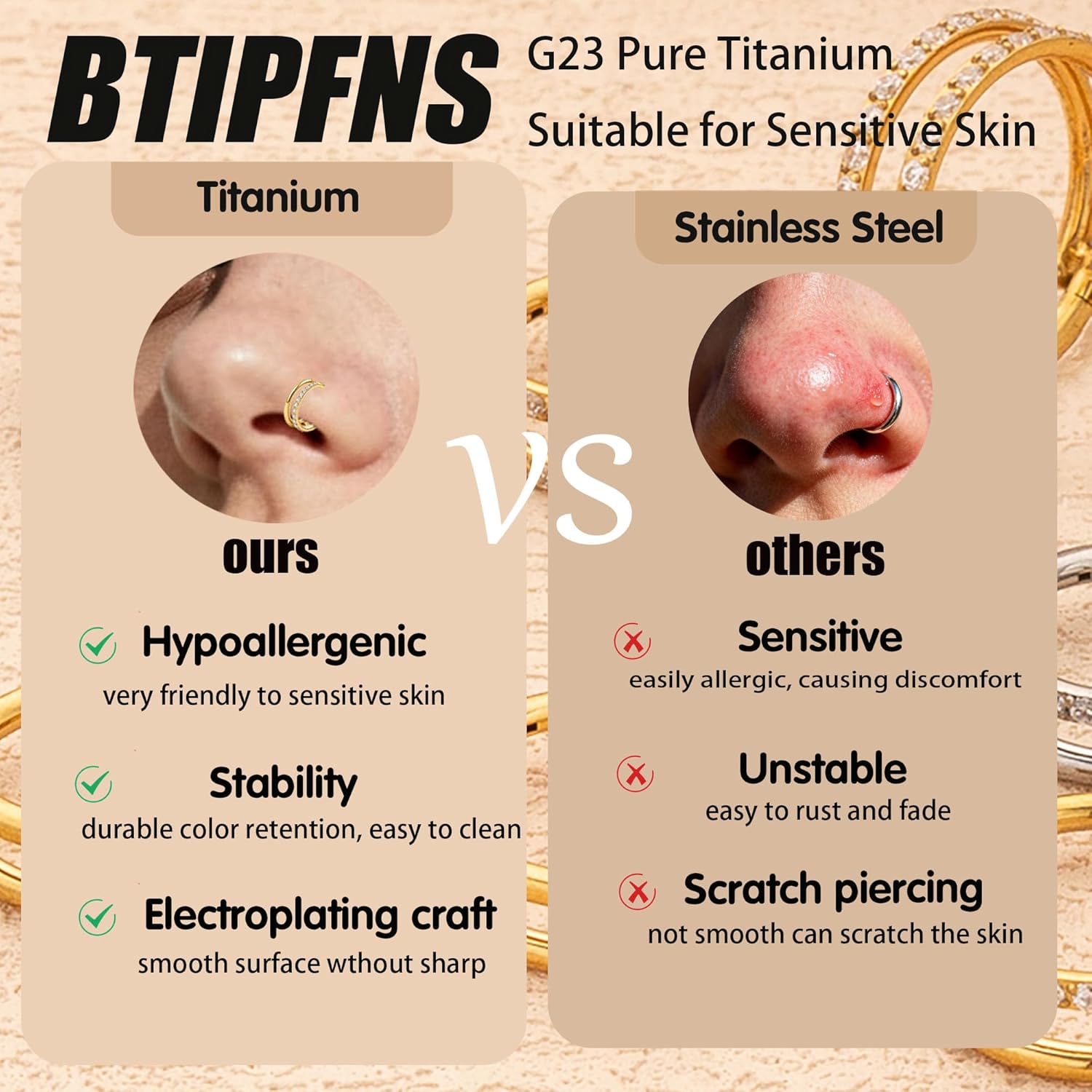 G23 Titanium Cartilage Earring Hoop Conch Piercing Jewelry 16G CZ Double Hoop Nose Ring Hinged Clicker Septum Rings for Women Men - Image 4