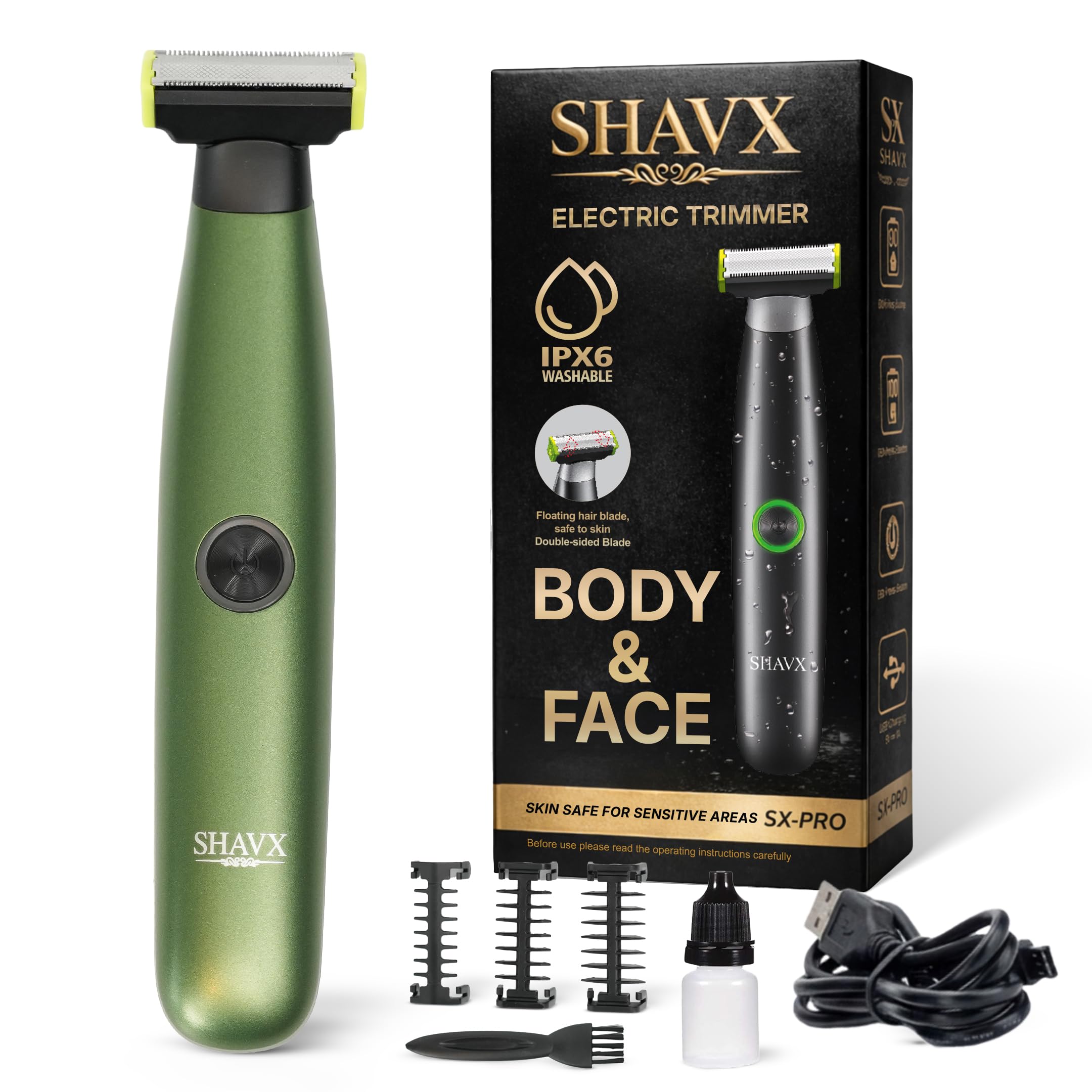 SHAVX Mens Body Hair Trimmer Beard Shaver with Skin-Safe Dual Razor Blades for Chest Legs Pubic Sensitive Areas