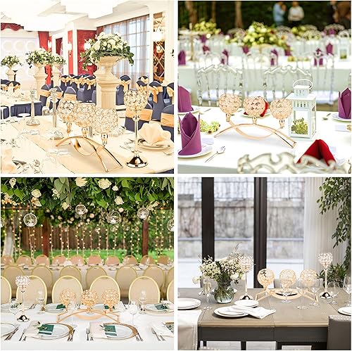 Miniatura 4 de Portavelas de cristal dorado decorativos con candelabro de 3 brazos, soporte para velas, pieza central de mesa, decoración para mesa de comedor,