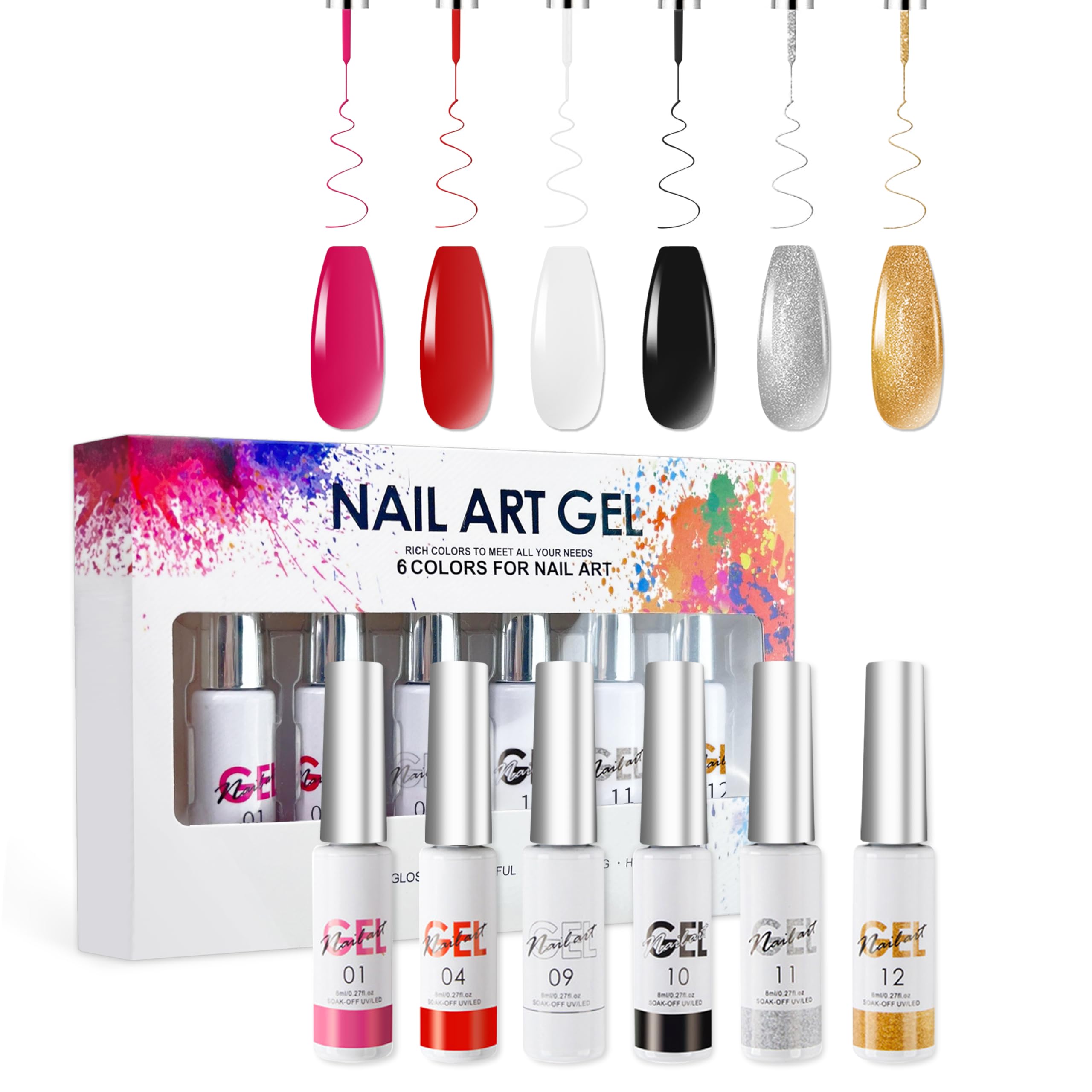 AIJIMEI Liner Gel Nail Polish Set Nail Art Polish Liner Painting Gel Polish Designs Gel Polish Nail Art Gel Platinum Set-6colors