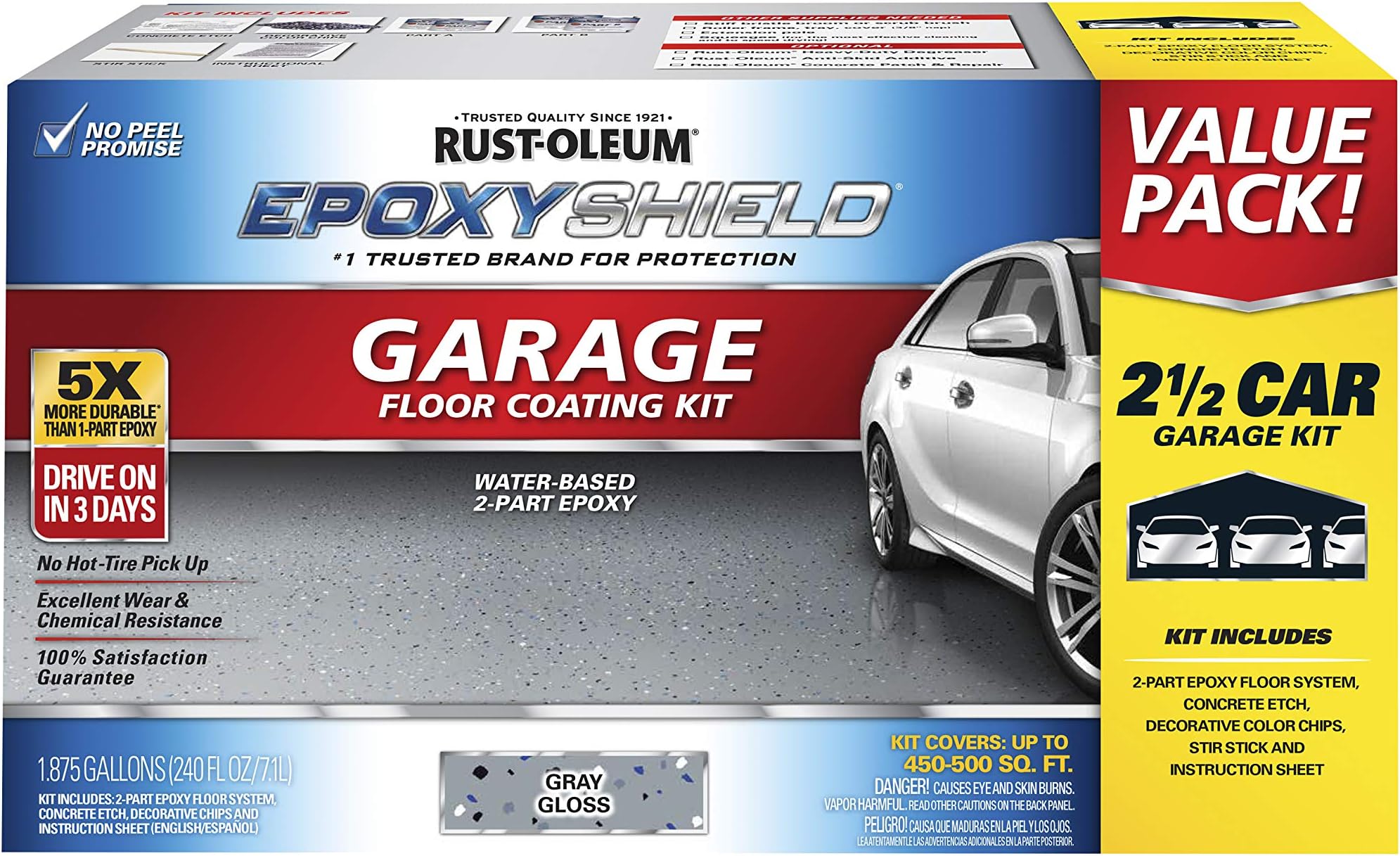 Rust-Oleum 261845 EPOXYSHIELD Garage Floor Coating Kit, 2.5 Car, Gloss Gray