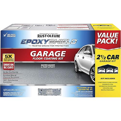 Rust-Oleum 365186 EPOXYSHIELD Garage Floor Coating Kit, 2.5 Car, Gloss Dark Gray
