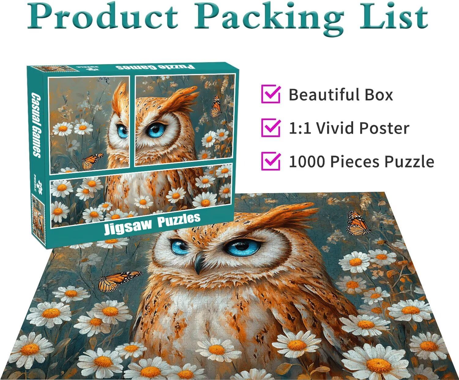 Puzzle Erwachsene 2000 Teile Eule Blume Educa Jigsaw für Kinder ab 8 Jahren Mädchen Jungen, Erwachsene Impossible Klassische Puzzles Schwer, Anspruchsvoll Spielspaß, Als Familienspiel 70x99cm t-714