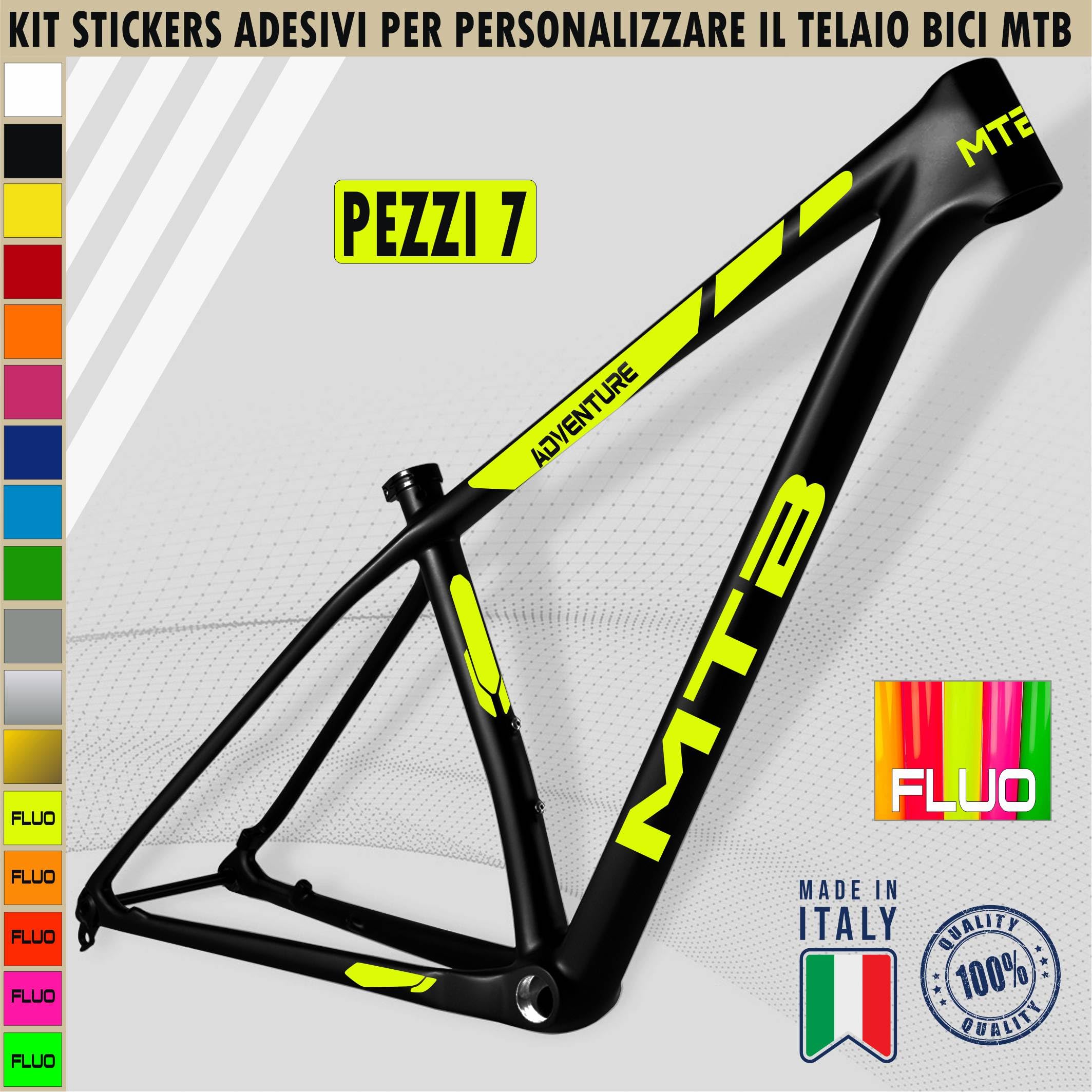 Kit 7 Adesivi Stickers Bici Protezione Decal Universale Telaio Bicicletta MTB Mountain Bike Corsa Ciclo Cross Fat Bike Downhill elettrica Frame MTB Adventure cod.2395