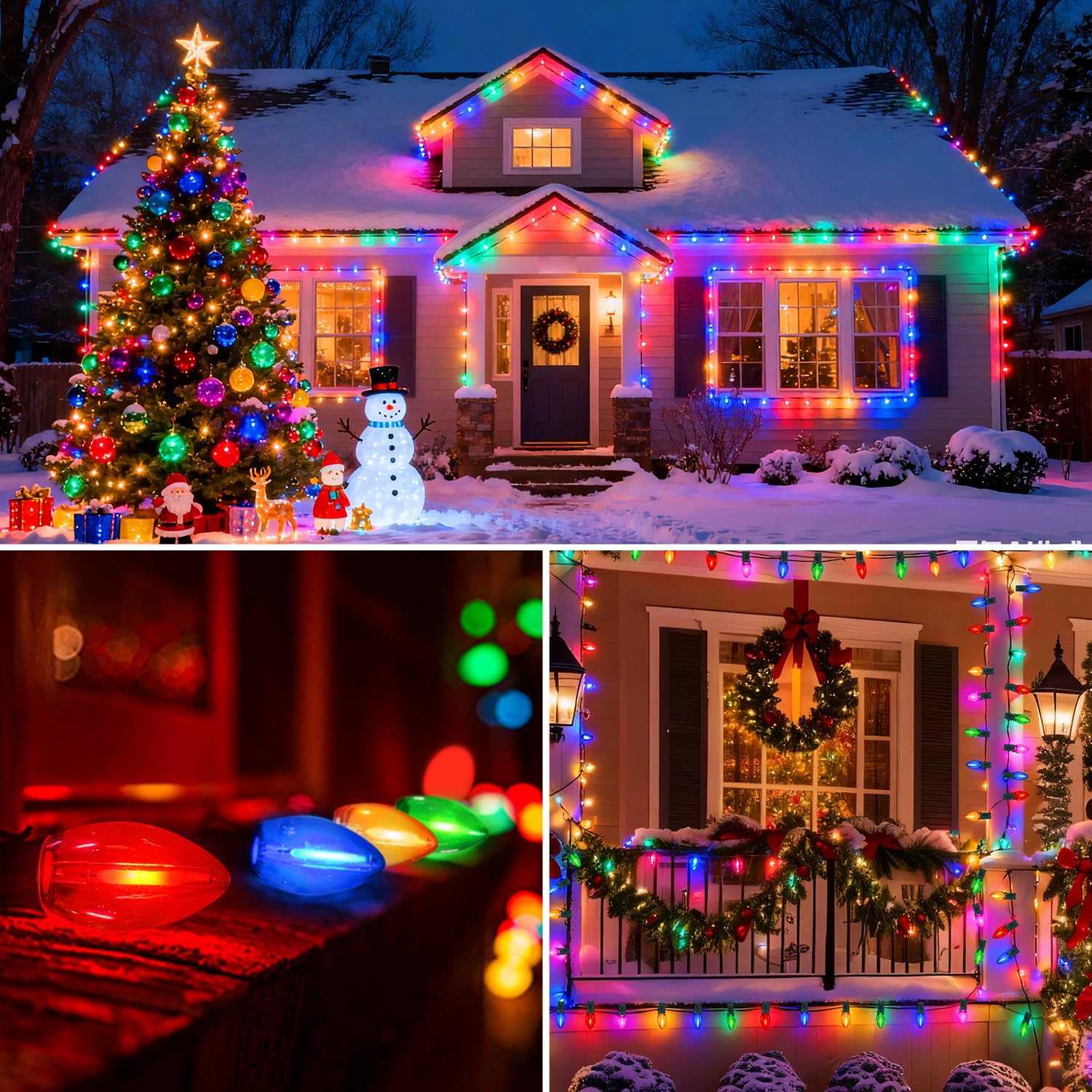 C9 LED Christmas Lights Outdoor Waterproof, 25Ft Shatterproof Colored Christmas Lights LED Multicolor C9 Outdoor Christmas Lights for House Christmas Tree Yard Garden Decor, 25+1 LED Bulbs, 0.6W